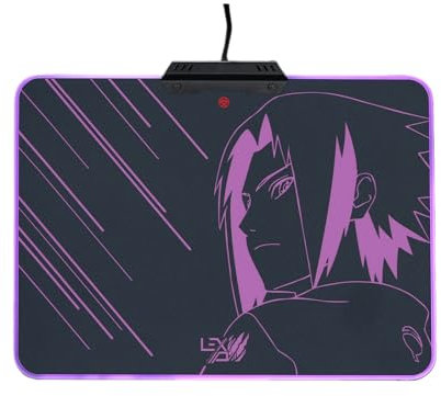 Lexip x Tsume - Tapis de Souris Naruto Shippuden - Rétroéclairage LED - Rigide avec Une Armature en métal - Surface Micro texturée à Faible frottement - Base antidérapante (Sasuke)