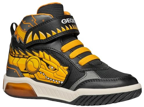 Geox J INEK Boy A Sneaker, Black/Yellow, 29 EU