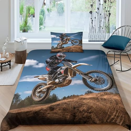 CKSEKD Mountain Motorcycle Duvet Cover Set Kissenbezug Verstecktes Scharnier Bettbezug Baumwolle motocrossing Bettwäsche Set Wärme Zum Schlafen Steppdeckenbezug Single(135x200cm)