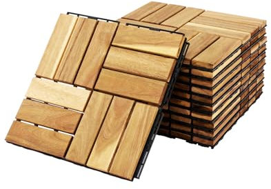 sweeek - Lot de 10 Dalles de terrasses 30x30cm en Bois d'acacia. Motif carré. clipsables