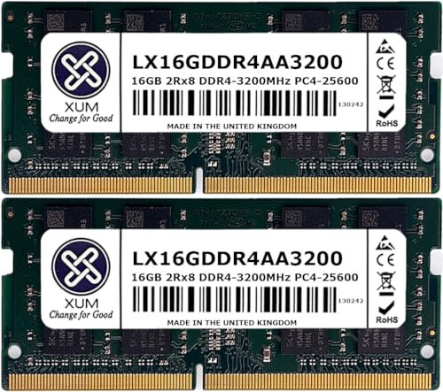 XUM 32GB Laptop Memory RAM DDR4 3200MHz PC4-25600 SODIMM Non-ECC Unbuffered 1.2V 2rx8 Dual Rank 260 Pin CL22 Notebook Laptop Memory Upgrade Module (2x16GB KIT)