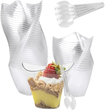 LPAMABA 50 Pcs Coupes à Dessert avec Cuillères,Mini Tasse à Dessert,Tasses à Dessert en Plastique,Coupelle à Dessert Réutilisable,Coupe pour Glace Dessert Transparent,pour Mousse,Pudding,Yaourt