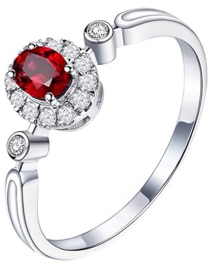 Verlobungsring Paar Deko, Trauringe Rot 18 Karat Weißgold Blume Lab Rubin 0.5CT Ovalschliff VVS mit Diamant Weiß Größe 57 (18.1) Gravur für Jahrestag