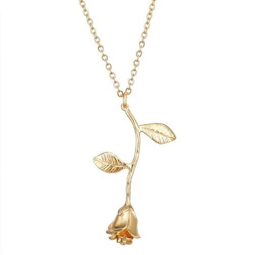 LHJHZDJC Collana Moda La Bella e la Bestia Ciondolo Collana per Le Donne Rosa Fiore Ciondolo Bohémien Gioielli Regalo San Valentino Gioielli Regali