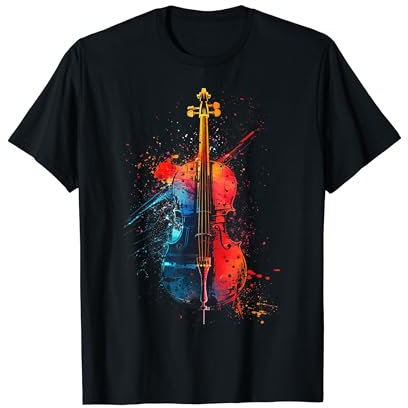 Celloinstrument auf bunt bemaltem Cello T-Shirt