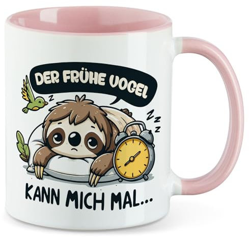 Huuraa Motivtasse Der frühe Vogel kann mich mal Faultier Geschenk 330ml Rosa Der frühe Vogel kann mich mal Souvenir