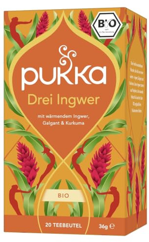 Pukka Drei Ingwer Bio Kräutertee Verdauungstee 20 Teebeutel | Für nach dem Essen: Kräftige, würzige Wärme in jeder Tasse, von Natur aus koffeinfrei, aus biologischem Anbau
