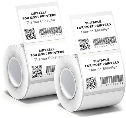 Logei Etiketten,2 Rollen 50 * 50 mm Etikettendrucker selbstklebend Thermo Etiketten,Adressaufkleber Wasserdicht Etikettenband Papier für Etikettiergerät Ersatz,kleine Unternehmen,Schule, Büro