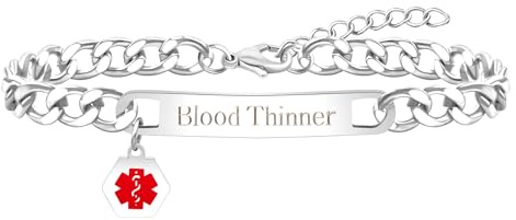 Zircobic Internationales Medizinisches Alarm-Schmuckstück – Individuell angepasstes persönliches Gesundheitsalarm-Armband aus Edelstahl mit kubanischer Gliederkette, Geschenk für Ältere und Familie