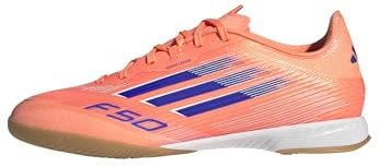 Adidas Unisex-Adult F50 League Indoor Sneaker, Beam Orange/Lucid Blue/White, 9 Women/8 Men