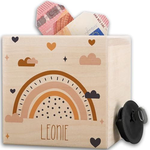 Spardose Holz - Boho Regenbogen Rainbow - 10 x 10 x 10 - Holz