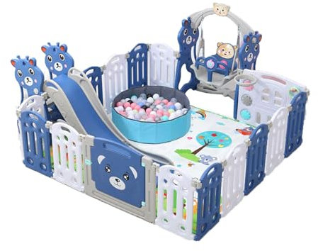 Doraystar Laufstall Baby, Großer Laufgitter Baby mit Matratze, Laufstall Baby Faltbar, Kinderzaun für Draußen und Drinnen, Kinderaktivitätszentrum Spielplatz Park mit Antikollisionsschaum (C 14+2)