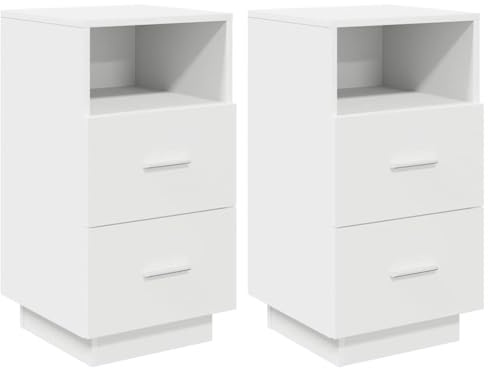 vidaXL Nachttische 2 STK. mit 2 Schubladen Weiß 36x36x68 cm, Nachtschrank, Nachtkommode, Betttisch, Nachtkonsole, Bettschrank