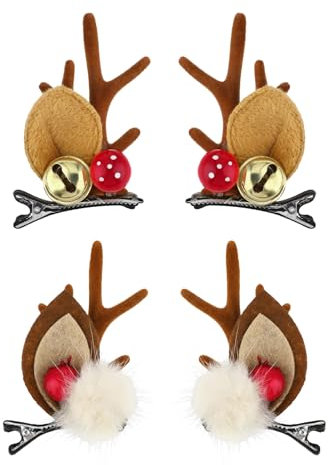 2 Stück Weihnachts Haarspangen, Haarspangen Haarschmuck Weihnachten, Niedliches Rentier Geweih Stirnband Ohren Haar Accessoire, Geweih Kopfschmuck Haarnadel für Frauen Mädchen Kinder