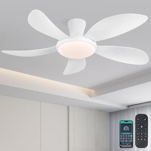 Surtime 122cm Flachbau-Deckenventilatoren mit Licht und Fernbedienung/APP, Ventilator mit leisem reversiblen DC-Motor, dimmbare & 6 Geschwindigkeiten, moderne Deckenlüfter für Schlafzimmer, Küche