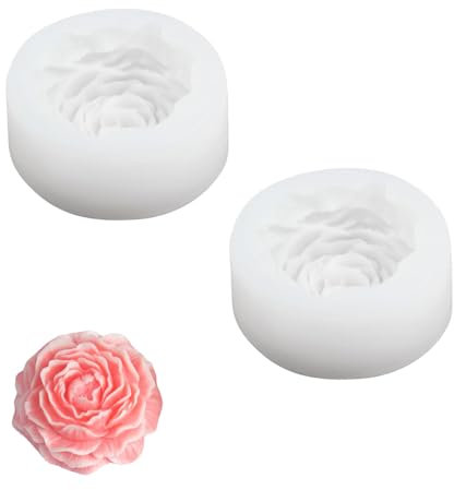 Stampo per Candele in Silicone Alimentare 2 Pezzi Forma Peonia 3D, 7.3cm Bianco per Cera d'Api, Decorazioni Resina/Argilla, Cake Design Chocolate - Stampo Silicone Candele Fai Da Te 100% Sicuro