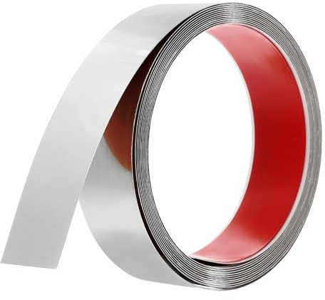 QUARKZMAN Moulures Décoratives Autocollantes en Acier Inoxydable, 5m X 4cm Argenté Garniture de Moulure Murale Autocollante avec Finition Miroir avec des Sacs et des Cartes pour Mur, Sol