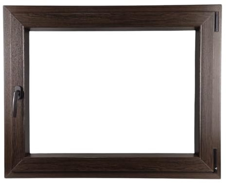 ALUCON Kellerfenster 900x500 mm – Fenster 90x50 cm – Kunststofffenster Innen Dunkle Eiche/Außen Dunkle Eiche – Flügelfenster DIN Rechts