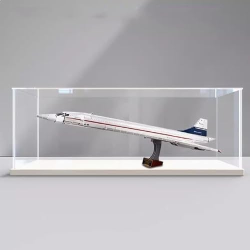 Acryl-Vitrine, kompatibel mit Lego 10318 Concorde-Modell-Set, transparent, staubdicht, Schutz, Sammlung, Organizer, Aufbewahrungsschrank (nur Vitrine) (weißer Boden)