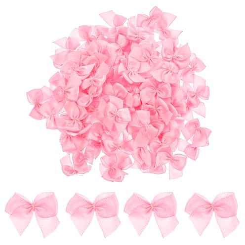 HJZHII 100 Stück Satinschleifen, 3x2 cm Kleine Satinband Schleifen für DIY Handwerk Blumen Applikationen Hochzeit Taufe Kommunion Streudeko und Deko Projekte(Rosa)