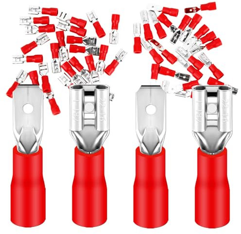 50 x Flachsteckhülsen und Flachstecker 0,5-1,5 mm² rot/Steckbreite 4,75 mm Teilisoliert PVC männlicher Steckverbinder FDD & MDD Kabel-Verbinder aus Messing verzinnt