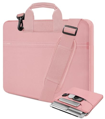 HSEOK Maletín para Portátil de 15,6, Resistente y a Prueba de Golpes, con Múltiples Bolsillos y Correa, Compatible con la Mayoría de Portátiles de 15,6 pulgadas,Rosa