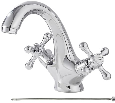 Jubepk Waschbeckenarmatur, Badarmatur aus Messing, , Zweigriffmischer mit 60 cm Schlauch für Waschbecken, Schminktisch und Waschküche