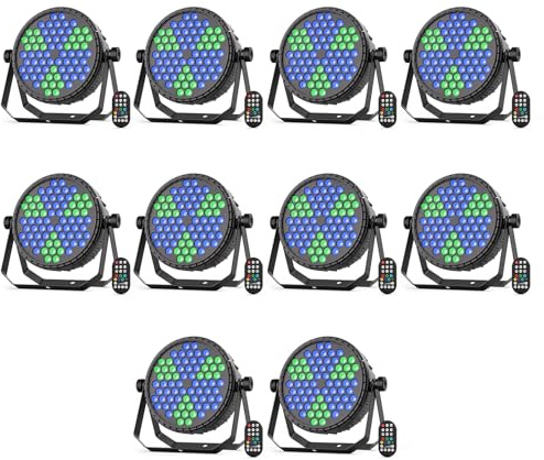 120 W RGB LED Par Scheinwerfer mit Dynamische Rotation Farbwirbeleffekt, 72 LEDs Bühnenlicht mit Fernbedienung/DMX512/ Soundaktiviertem discolicht für DJ partys Hochzeiten Kirchen Bühne (10 Stücke)