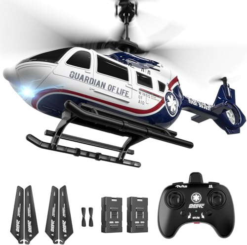 DEERC Helicoptere Telecommande Enfants, RC Militaire de Sauvetage avec Maintien d’Altitude, Décollage/Atterrissage à Une Touche, Lumière LED, Alerte de Batterie Faible, Cadeau pour Garçons