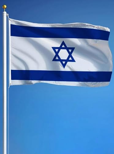 Israel-Flagge, 90 x 150 cm – strapazierfähiges Polyester mit Ösen – Blau und Weiß – Davidstern – Innen- und Außenbereich – für Dekoration, Party, Veranstaltung