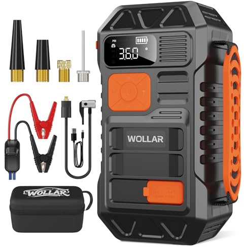 3000A Starthilfe Powerbank für Pkw mit Kompressor 160 PSI - 12V Auto Starthilfe Powerbank, 20000mAh Starter Powerbank, Jump Starter Auto für 8.0L Benzin & 7.0L Diesel, LED Display, Dual Taschenlampe