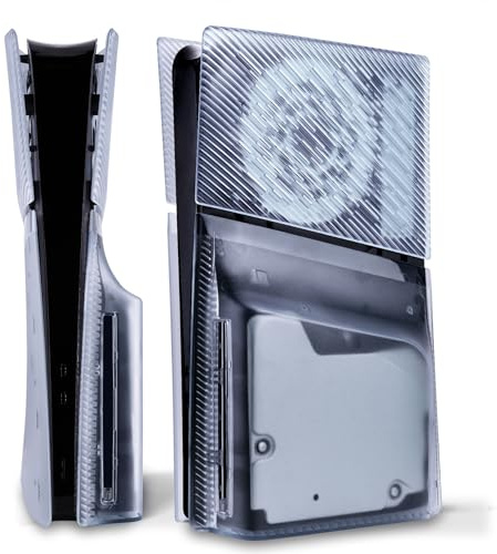 eXtremeRate eXcover Copertura Compatibile con ps5 Slim Console Disc Edition | Coperchio Laterale, Custodia Placca Ventilata, Shell Ricambio per ps5 Slim Disc Console, Blu Ghiaccio Trasparente