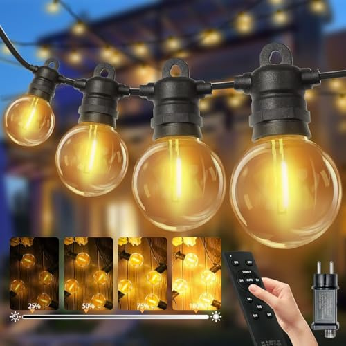 Bzavor LED Lichterkette Außen Strom,6M G40 Gluhbirnen Balkon Lichterketten Outdoor mit 10+1 Stk,IP68 Wasserdicht Lights mit Fernbedienung für Terrasse Pavillon Party Lights Gartenbeleuchtung