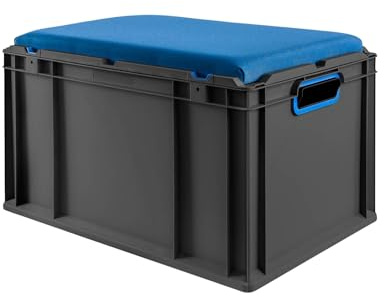 PROREGAL Eurobox NextGen Seat Box Blau | HxBxT 36,5x40x60cm | 65 Liter | Griffe offen | Schwarz | Eurobehälter, Sitzbox, Transportbox, Transportbehälter, Stapelbehälter