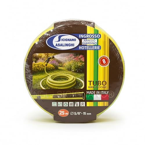 Sicignano Tubo Irrigazione Giardinaggio 25m 5/8 PVC 3 Strati Retinato Anti-Alga Nero Interno, Made in Italy, 8 Anni Garanzia