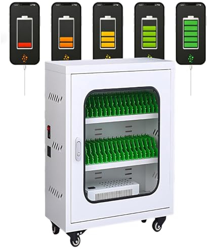 LADECNERHT 30-60 Fach Handy-Ladestation, Metall Handy-Ladeschrank, Wiederaufladbarer Mobiltelefon-Schrank, Handy-Spind, Leiser Betrieb, Für Büro & Klassenraum White-30Slot
