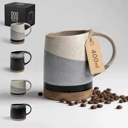 MONAR Keramik Tasse – Moderne Kaffeetasse & Teetasse, Kaffeebecher für Kaffee, Cappuccino, Latte & Tee, lebensmittelecht, spülmaschinenfest & mikrowellengeeignet – Geschenkidee (Beige Grau, 400 ml)