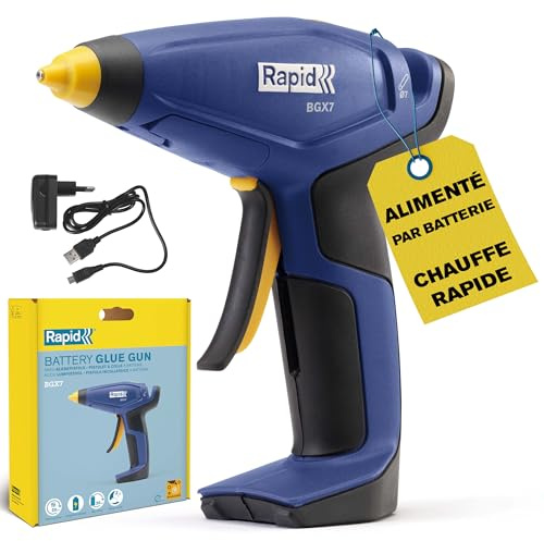 Rapid Akku-Heißklebepistole BGX7 für 7mm Heißklebesticks | Für 7mm Sticks; 150 g/Std Klebefördermenge; 20 Sek. Aufheizzeit; 3,6V Akku; 30 Min Laufzeit; ergonomisch; Soft-Grip
