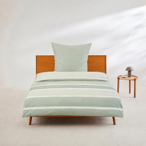 s.Oliver Mako Satin Bettwäsche 135x200 cm - 100% Baumwolle, maschinenwaschbar, anschmiegsam & weich, praktischer Reißverschluss, 2tlg. Satinbettwäsche grün