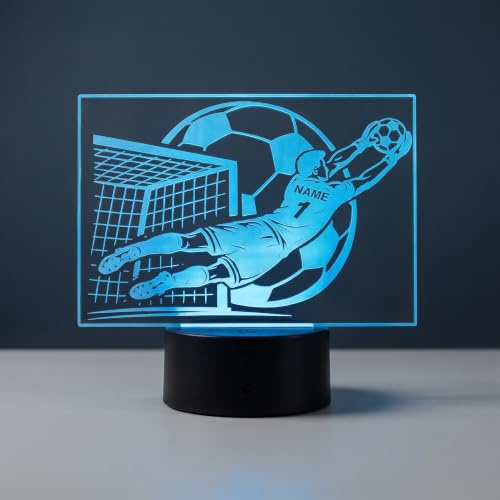 Personalisierte Torwart Lampe mit Name & Nummer - LED Fußball Nachtlicht | Fußball Geschenk, dimmbar, Fernbedienung, 16 Farben, Touch-Steuerung, USB & Batterie, Acrylglas graviert in DE