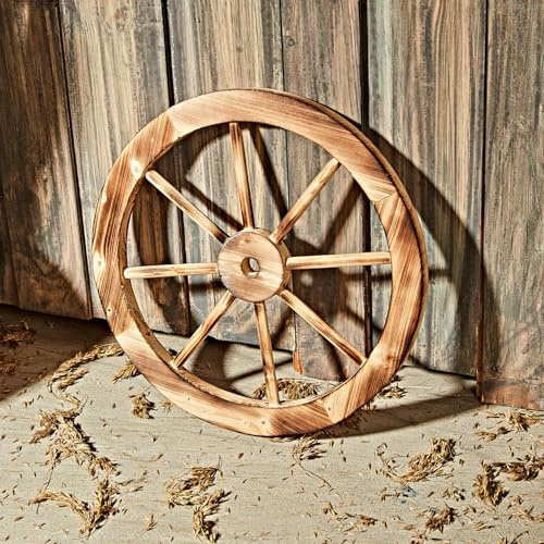 3 Pagen® Dekoholzrad Ø 40 cm – rustikale Dekoration – altes Wagenrad aus Holz – Vintage Look - ideal für Wohnzimmer, Terrasse oder Wintergarten