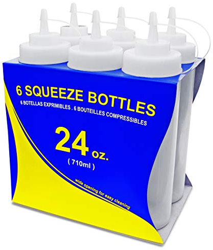 New Star Foodservice 26238 Squeeze Bottles, Plastic, Wide Mouth, 24 oz, Clear, Pack of 6