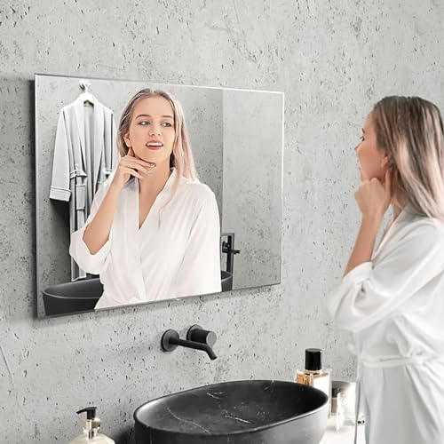 bijon Badezimmer-Spiegel ohne Rahmen, Hochglanzpolierte Kanten, Bad-Spiegel mit Befestigungsset, 90° drehbar, 60x80 cm oder 80x60 cm
