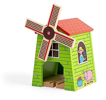 Bigjigs Rail Country Windmill Toy Train Tunnel - Bigjigs Train Accessories, Wooden Train Track Accessories, Windmill for Train Set, Trains for Kids