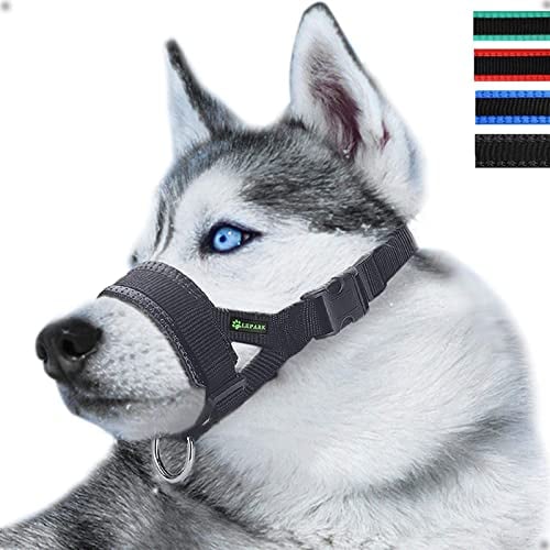 ILEPARK Maulkorb aus Nylon um Hunde vom Beisen, Bellen und Kauen abzuhalten, anpassbare Schlinge (XL,Schwarz)