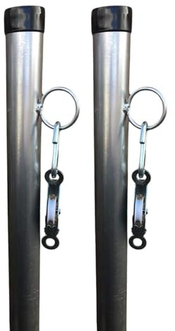 Washing Line Post - 2 x 2.4 Meter Pulley Wheel & Middle Cleat Hook Galvanised Pole Heavy Duty Clothes Pole (8 Foot)