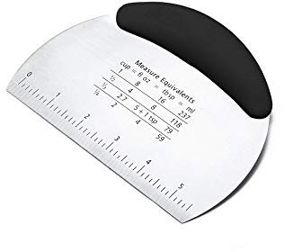 Dough Bench Scraper, Stainless Steel Dough Pastry Scraper Cutter Chopper with Non-Slip Grip and Measurements for Kitchen Baking Tools, Black
