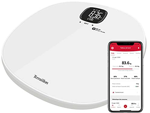 TERRAILLON Wi-Fi Smart Scale - Gewichts- und BMI-Berechnung, 4 Sensoren - MyHealth Mobile App - Bis zu 8 Benutzer - Master Form Model
