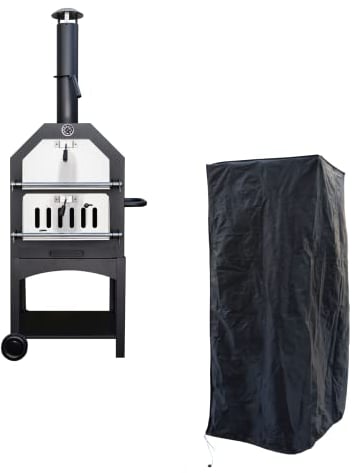 KCT Outdoor Wood Fired Pizza Oven with Stone, Temperature Gauge, Storage Shelf and Weatherproof Cover