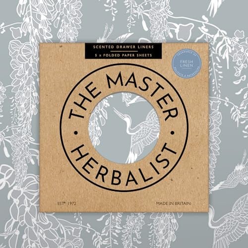 The Master Herbalist Fodere profumate per cassetti dal design classico con airone (piegati), confezione da 5 fogli, contiene oli essenziali, prodotte nel Regno Unito (Fresh Linen, 42 W x 60 L)